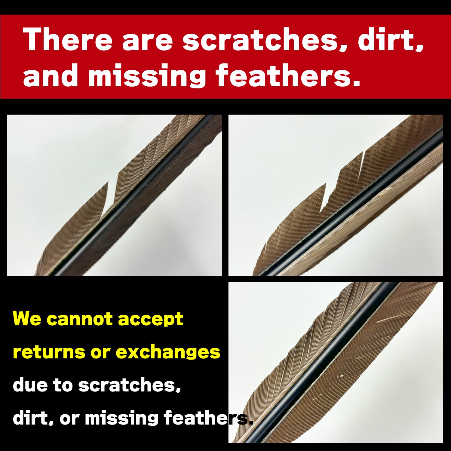 【D-1887】(DEAL of the season !!!)Black tip feathers - Set of 6 (HAYABUSA Carbon 76-22) ハヤブサカーボン B級品 黒手羽 76-22 6本組