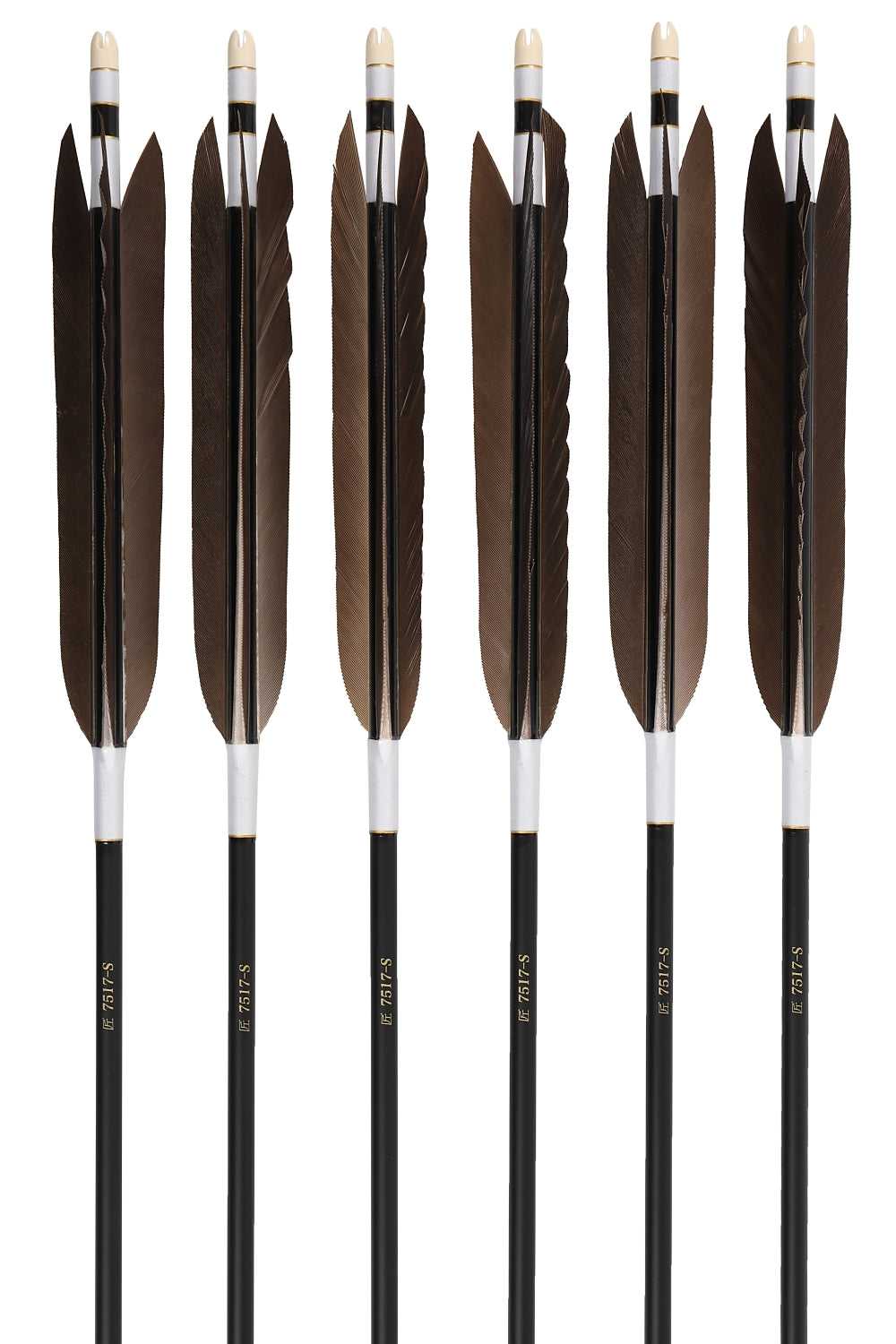 【D-1753】Black wing feather Fletching - Set of 6 (TAKUMI Carbon 75-17S) 黒手羽 匠カーボン 75-17S 6本組