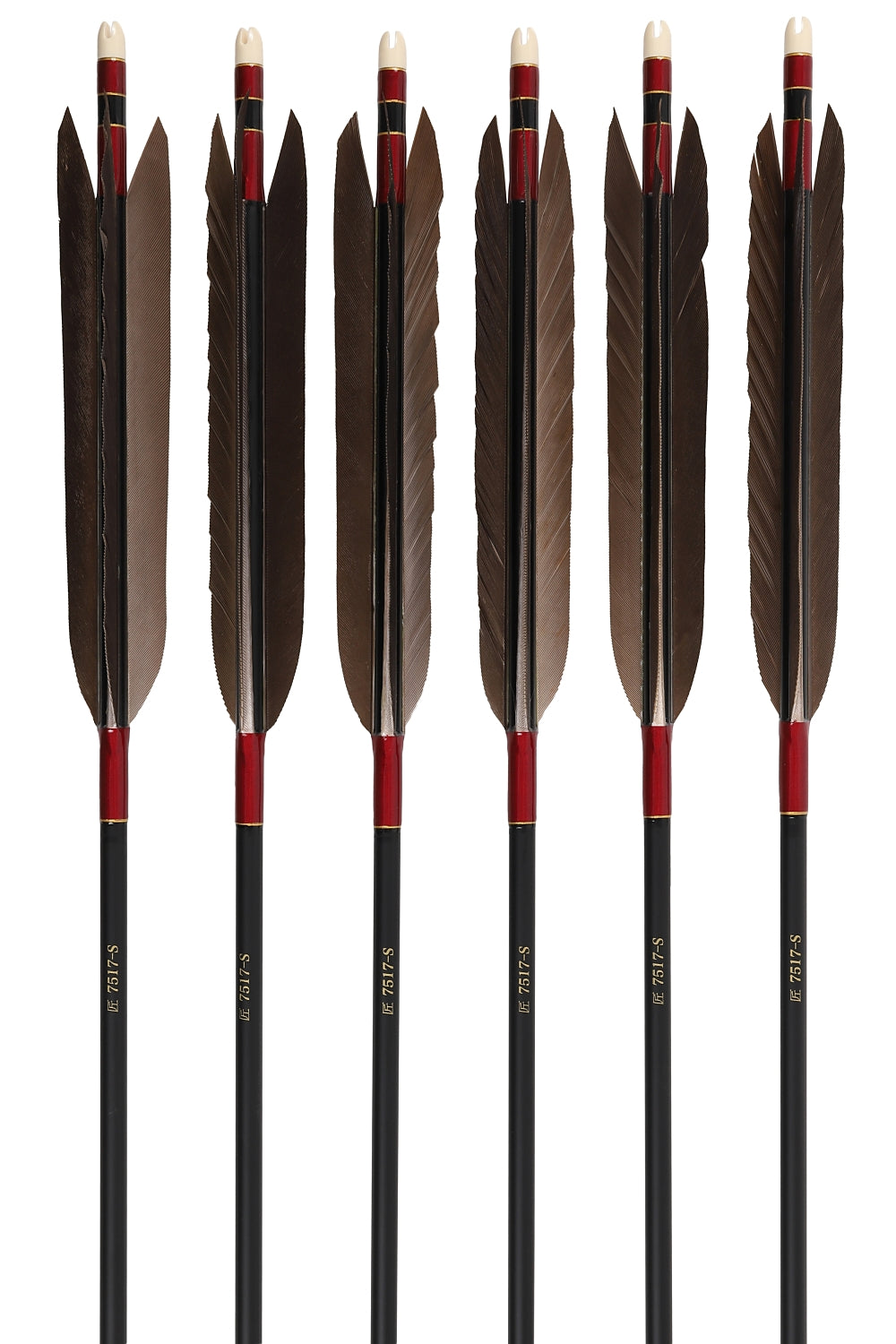 【D-1754】Black wing feather Fletching - Set of 6 (TAKUMI Carbon 75-17S) 黒手羽 匠カーボン 75-17S 6本組