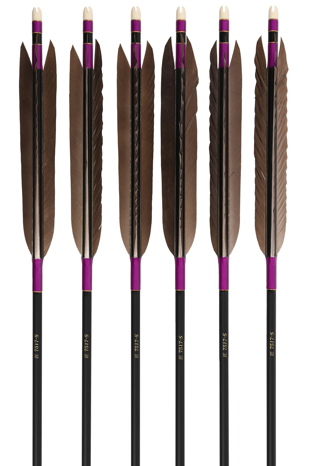 【D-1755】Black wing feather Fletching - Set of 6 (TAKUMI Carbon 75-17S) 黒手羽 匠カーボン 75-17S 6本組