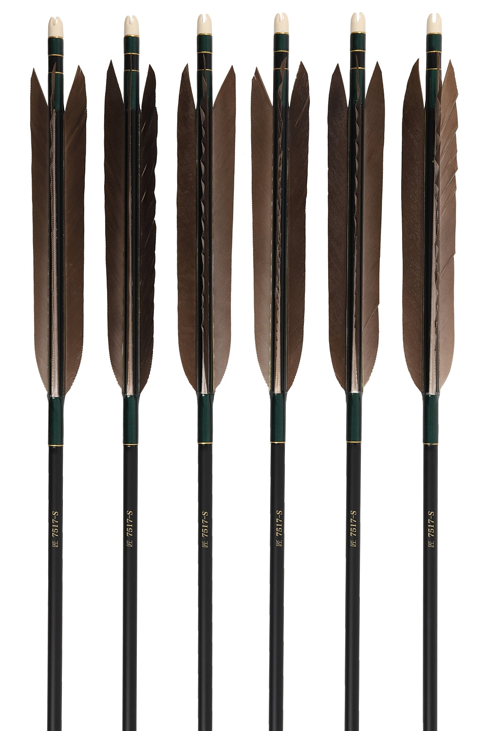 【D-1756】Black wing feather Fletching - Set of 6 (TAKUMI Carbon 75-17S) 黒手羽 匠カーボン 75-17S 6本組
