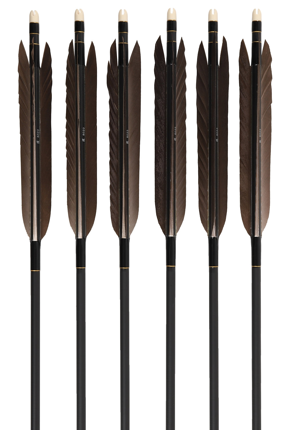 【D-1758】Black wing feather Fletching - Set of 6 (TAKUMI Carbon 80-22) 黒手羽 匠カーボン 80-22 6本組
