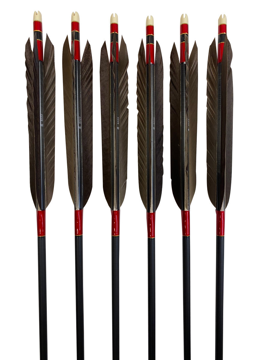 【D-1761】Black wing feather Fletching - Set of 6 (TAKUMI Carbon 80-22) 黒手羽 匠カーボン 80-22