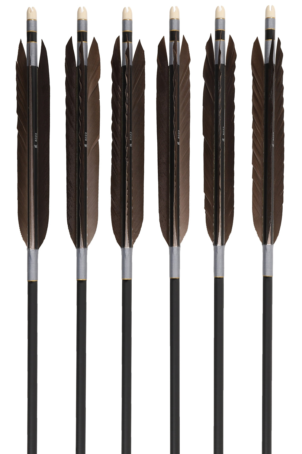 【D-1762】Black wing feather Fletching - Set of 6 (TAKUMI Carbon 80-22) 黒手羽 匠カーボン 80-22