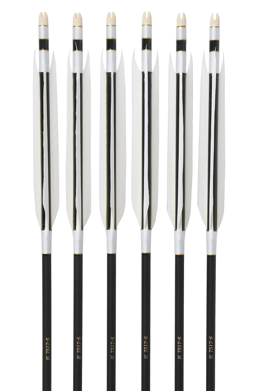 【D-1778】TAKUMI Carbon(Enteki) White Goose ( 6 types ) - Set of 6 (Shaft size 75-17S) 白グースナタ 遠的矢 匠カーボン 75-17S 6本組