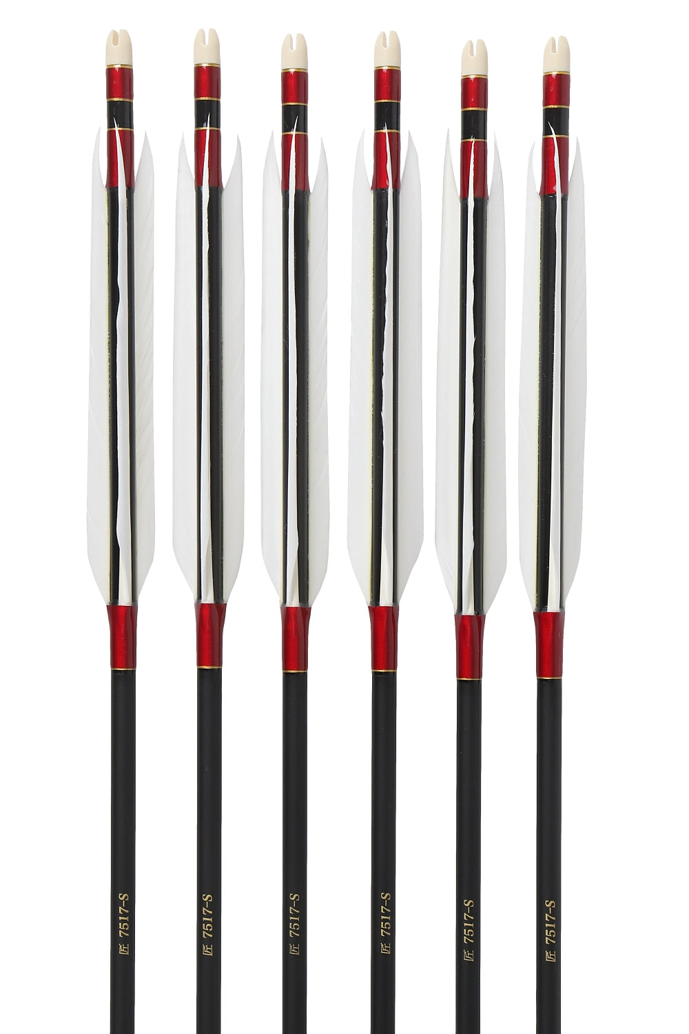 【D-1778】TAKUMI Carbon(Enteki) White Goose ( 6 types ) - Set of 6 (Shaft size 75-17S) 白グースナタ 遠的矢 匠カーボン 75-17S 6本組