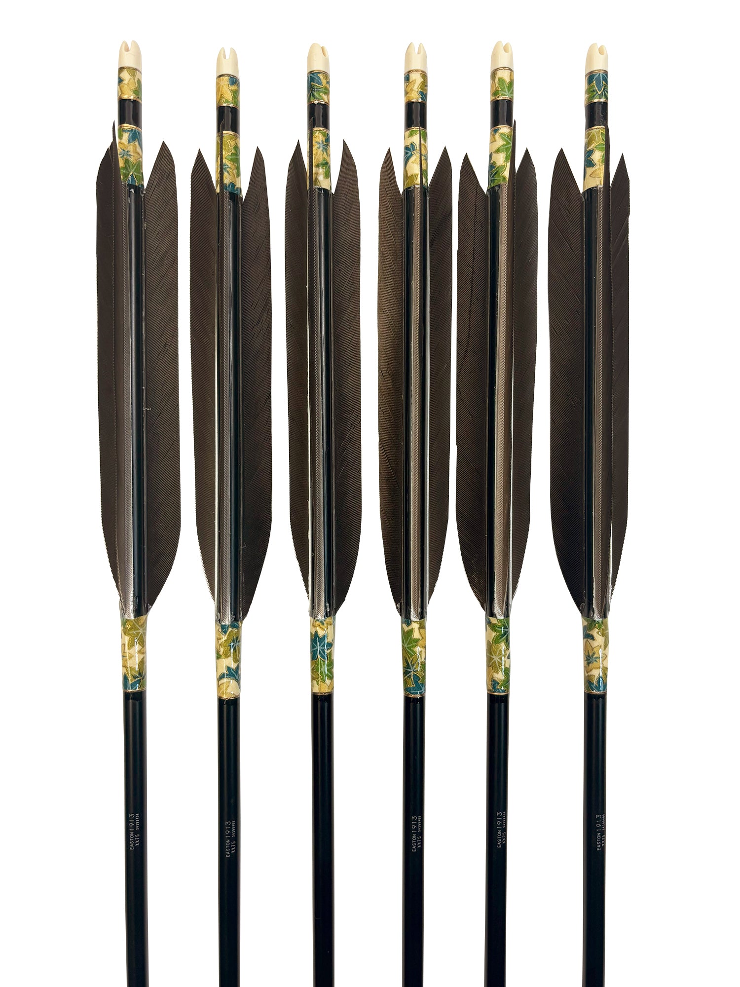 【D-1779】Black tip feather ( 6 types ) - Set of 6 (Shaft Size 1913) Easton イーストン 黒手羽 1913シャフト 6本組