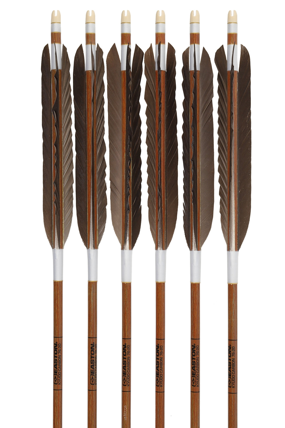 【D-1783】Black tip feather / Black tip feather(Dye fast:Motoshiro / Nakashiro / Sakishiro) ( 6 types ) Easton Carbon - Set of 6 (Shaft Size 76-20) 黒手羽・黒手羽染抜 元白・中白・先白 イーストンカーボン 76-20 6本組