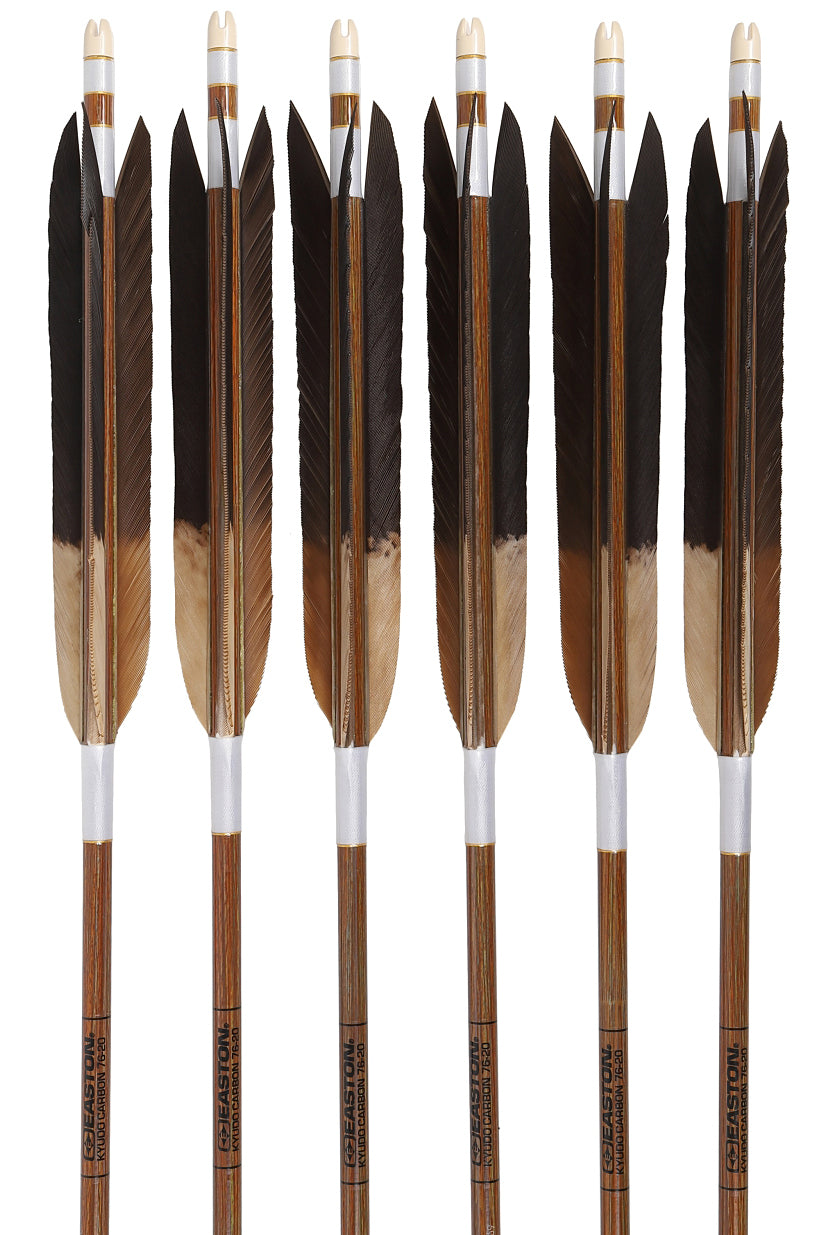 【D-1783】Black tip feather / Black tip feather(Dye fast:Motoshiro / Nakashiro / Sakishiro) ( 6 types ) Easton Carbon - Set of 6 (Shaft Size 76-20) 黒手羽・黒手羽染抜 元白・中白・先白 イーストンカーボン 76-20 6本組