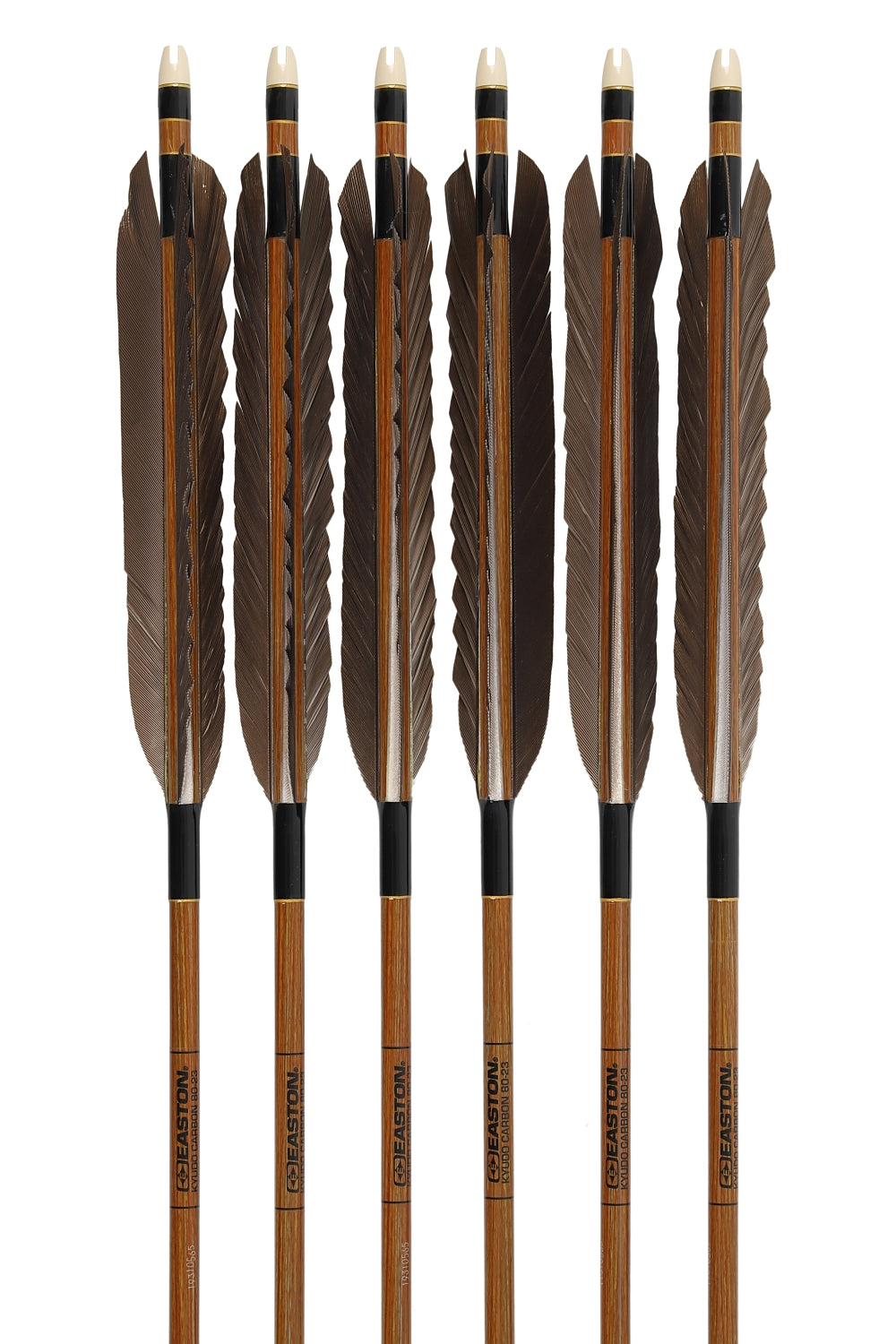 【D-1785】Black tip feather / Black tip feather(Dye fast:Motoshiro / Nakashiro / Mifuyofu) ( 6 types ) Easton Carbon - Set of 6 (Shaft Size 80-23) 黒手羽・黒手羽染抜 元白・中白・三符四符 イーストンカーボン 80-23 6本組