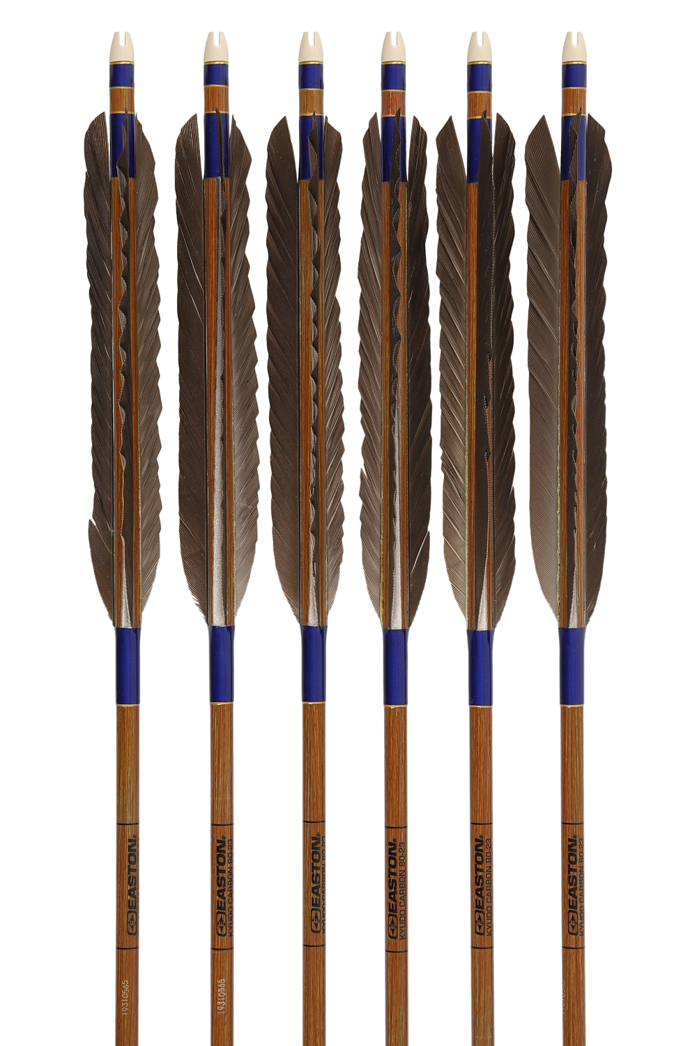 【D-1785】Black tip feather / Black tip feather(Dye fast:Motoshiro / Nakashiro / Mifuyofu) ( 6 types ) Easton Carbon - Set of 6 (Shaft Size 80-23) 黒手羽・黒手羽染抜 元白・中白・三符四符 イーストンカーボン 80-23 6本組