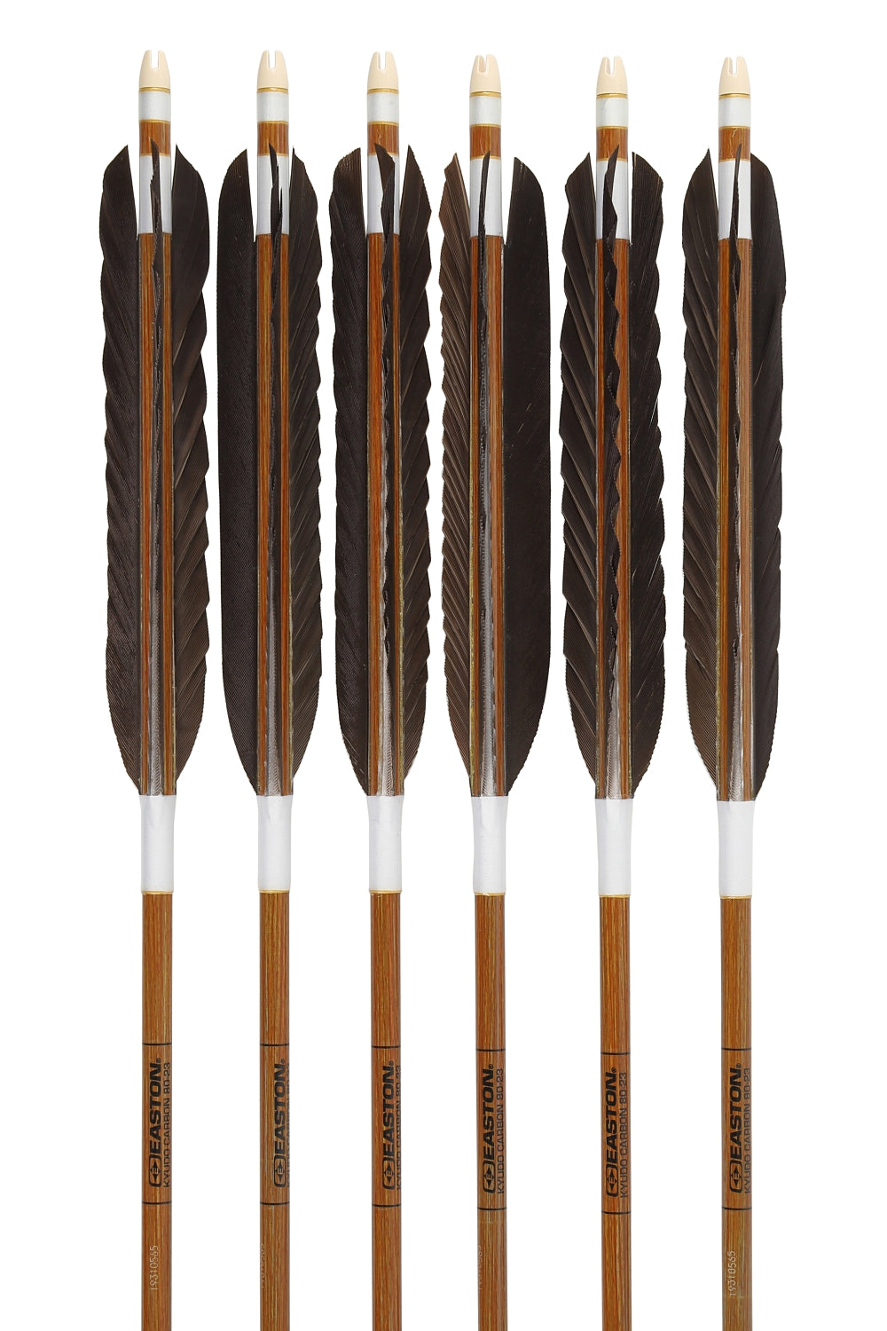 【D-1786】Black tail feather / Black tail feather(Dye fast:Mifuyofu / Bekko / Hiryu) ( 6 types ) Easton Carbon - Set of 6 (Shaft Size 80-23) 黒手羽・黒手羽染抜 三符四符・ベッコウ・飛龍 イーストンカーボン 80-23 6本組