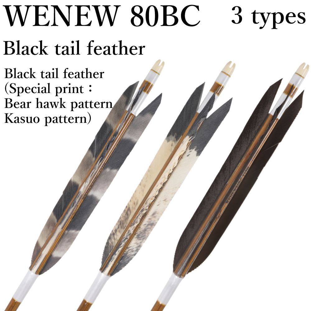 【D-1790】Mizuno carbon WENEW 80BC ・ Black tail feather / Special print:Bear hawk pattern・Kasuo2 pattern  - Set of 6 (Mizuno WENEW 80BC)   黒尾羽・黒尾羽特選プリント(粕尾2・熊鷹柄)WENEW 80BC 6本組