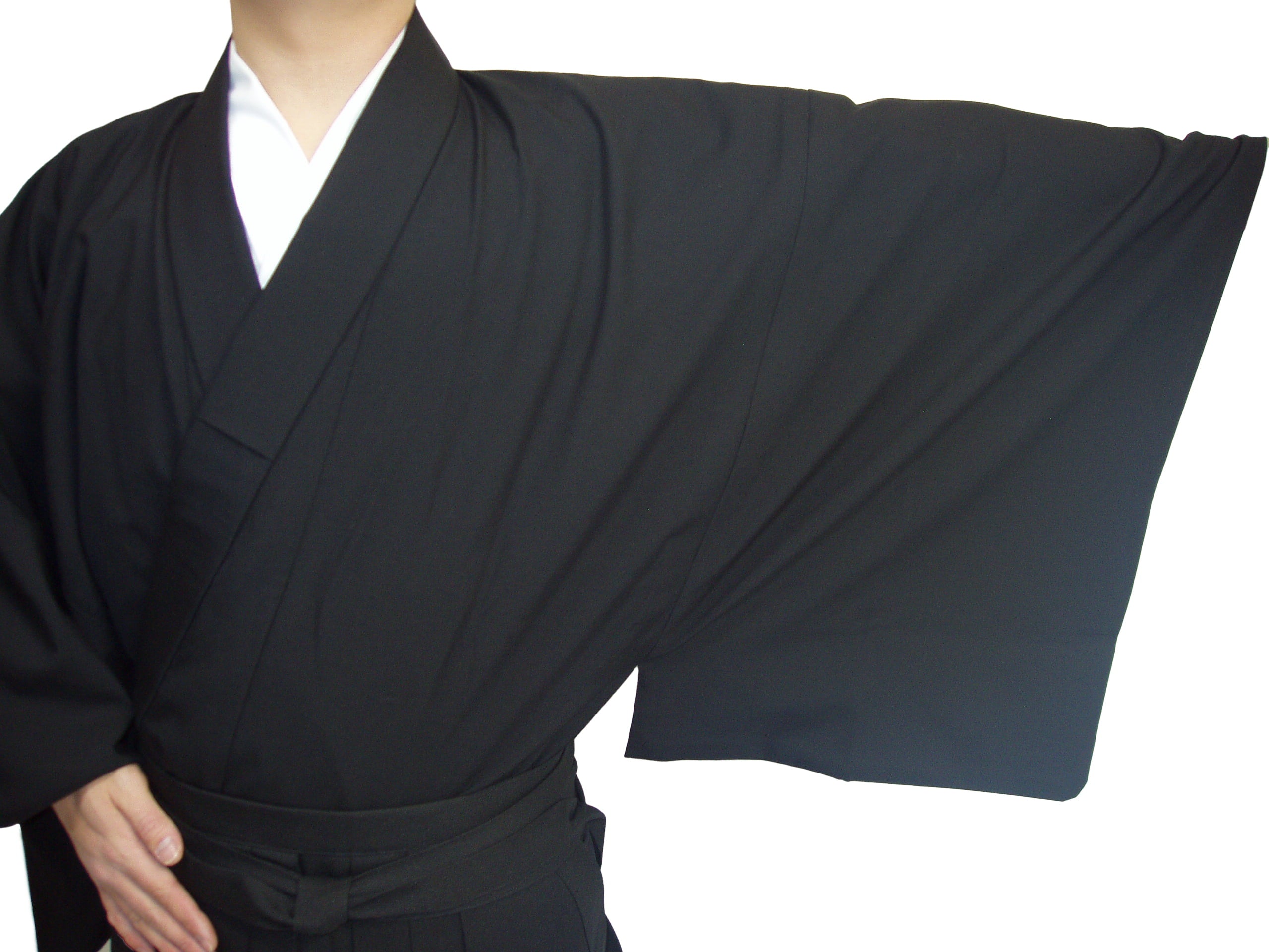 【H-024】 Kimono - Super Wool Size:XL 着物 スーパーウール 特大 黒 紺 弓道 弓具 弓道着物 男性 女性