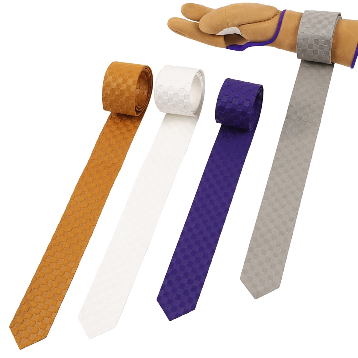 【J-198】 Kake Himo for Yugake - Ultrasuede カケ紐 ウルトラスエード 市松模様 紫・茶・白・グレー