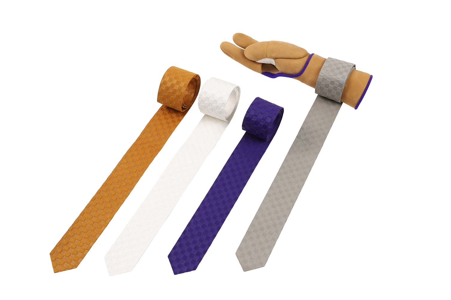 【J-198】 Kake Himo for Yugake - Ultrasuede カケ紐 ウルトラスエード 市松模様 紫・茶・白・グレー