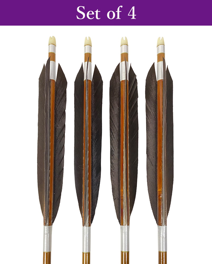 【O-186】Medium-quality custom-made bamboo arrows - :black tip feather - Set of 4 竹矢 オーダー製作 黒手羽 並篦 4本組 弓道 弓具 矢 特注