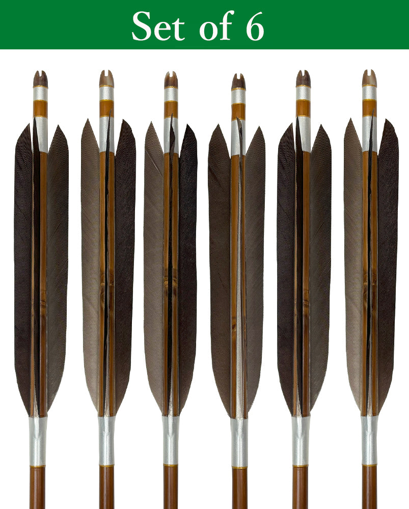 【O-197】High-quality custom-made bamboo arrows - :black tail feathers - Set of 6 - 10types - 竹矢 オーダー製作 黒尾羽 上篦 6本組 10種類