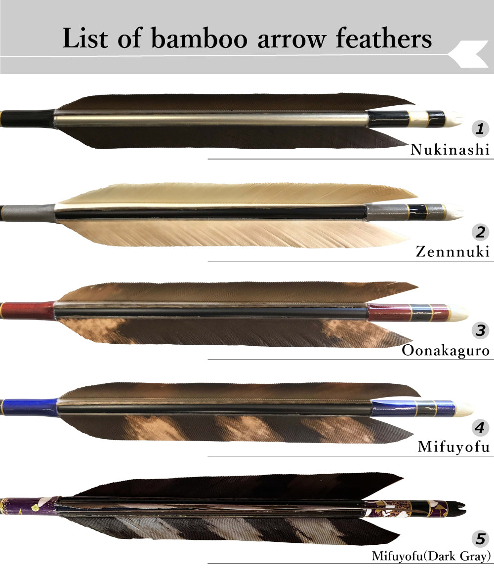 【O-197】High-quality custom-made bamboo arrows - :black tail feathers - Set of 6 - 10types - 竹矢 オーダー製作 黒尾羽 上篦 6本組 10種類