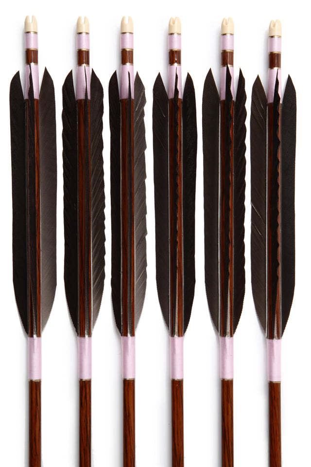【D-1654】Black wing feather Fletching - Set of 6 (HAYABUSA Carbon 76-22) 黒手羽 ハヤブサカーボン 76-22 6本組