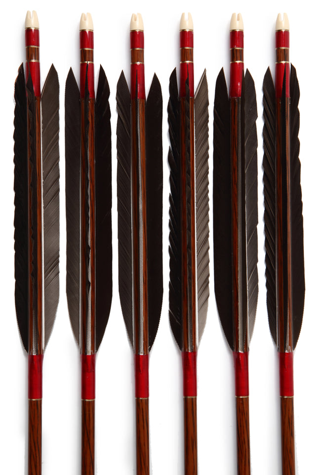 【D-1660】Black wing feather Fletching - Set of 6 (HAYABUSA Carbon 80-25) 黒手羽 ハヤブサカーボン 80-25 6本組