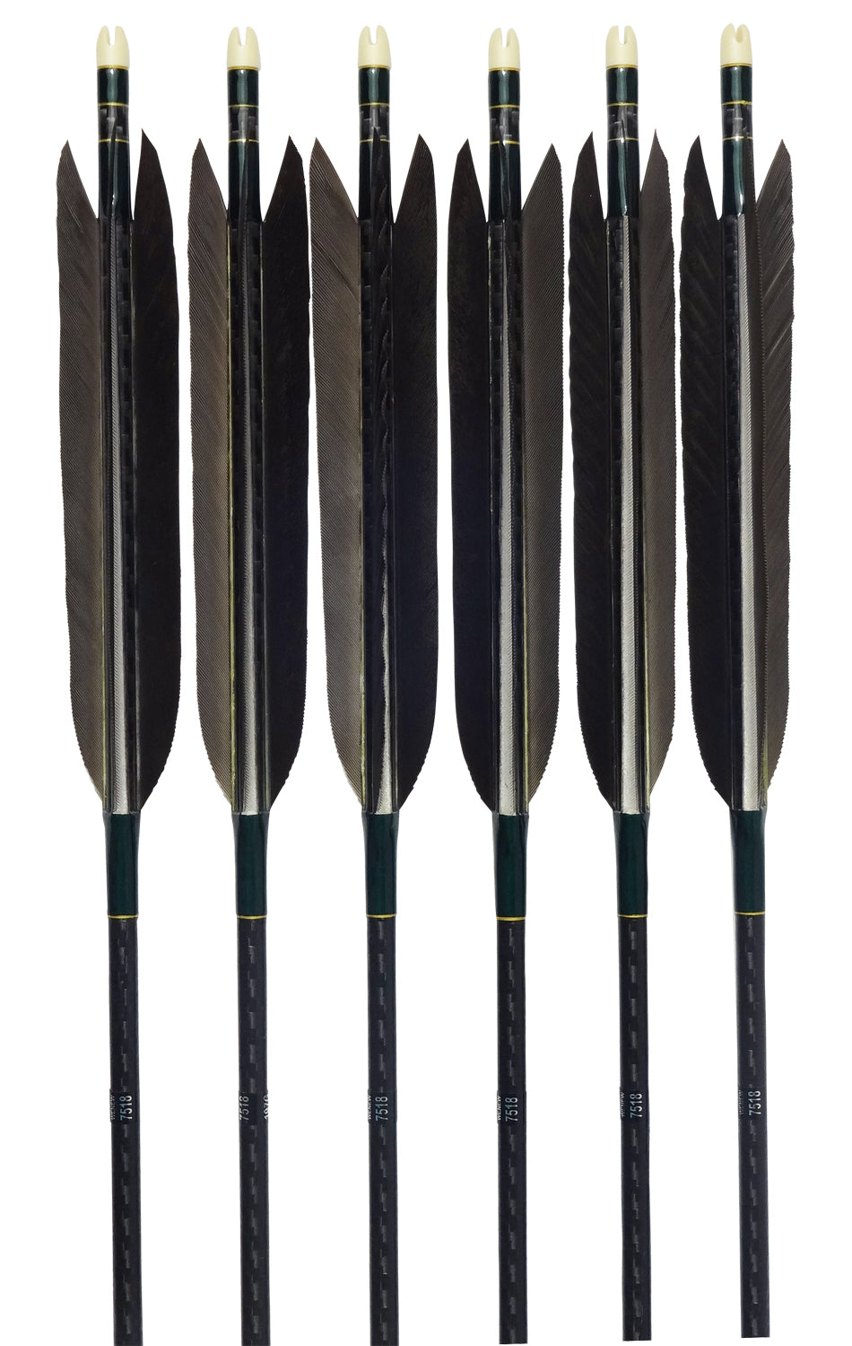 【D-1707】Black wing feather Fletching - Set of 6 (Mizuno Carbon WENEW7518) 黒手羽 ミズノカーボン ウィニュー 75-18 6本組