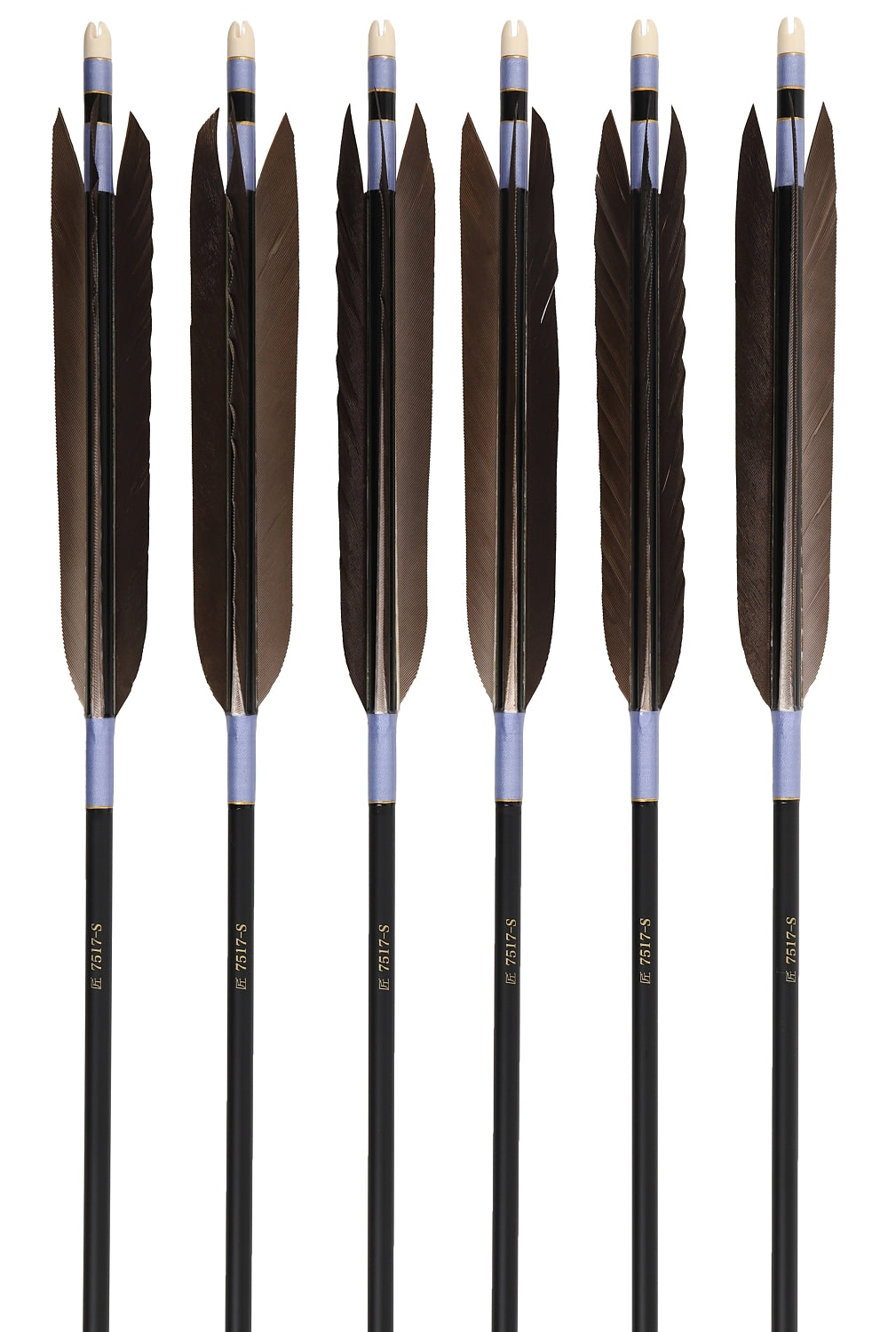 【D-1757】Black wing feather Fletching - Set of 6 (TAKUMI Carbon 75-17S) 黒手羽 匠カーボン 75-17S 6本組