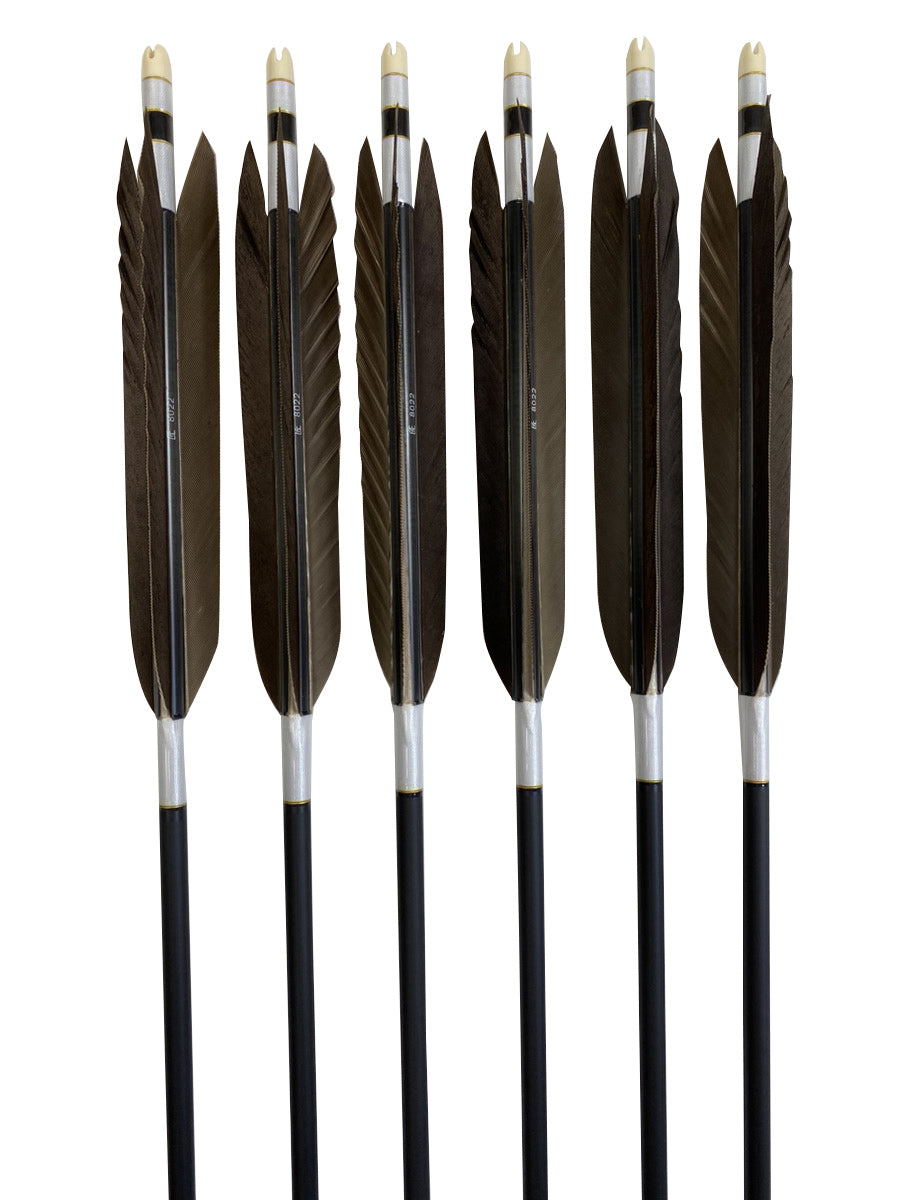 【D-1759】Black wing feather Fletching - Set of 6 (TAKUMI Carbon 80-22) 黒手羽 匠カーボン 80-22