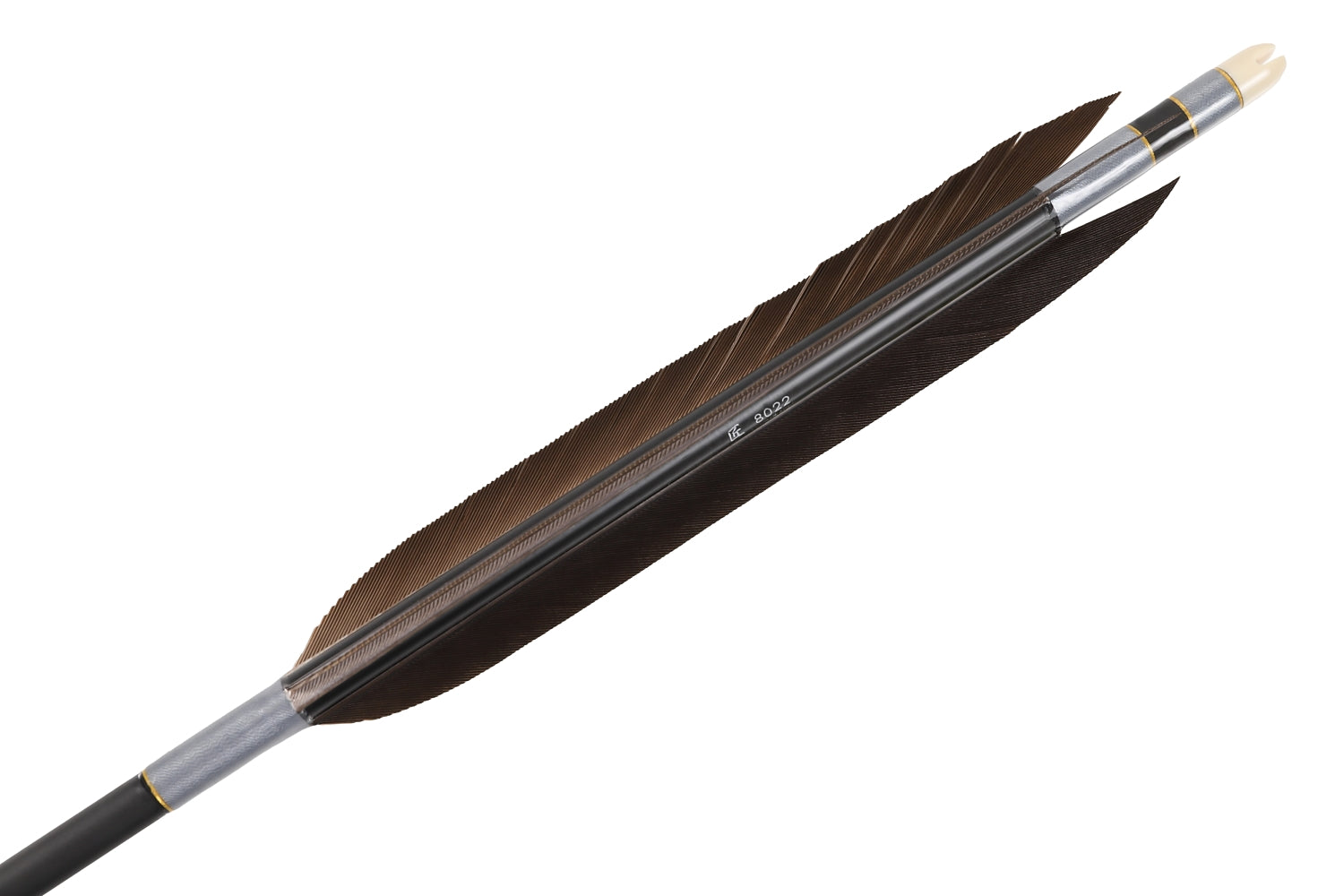 【D-1762】Black wing feather Fletching - Set of 6 (TAKUMI Carbon 80-22) 黒手羽 匠カーボン 80-22