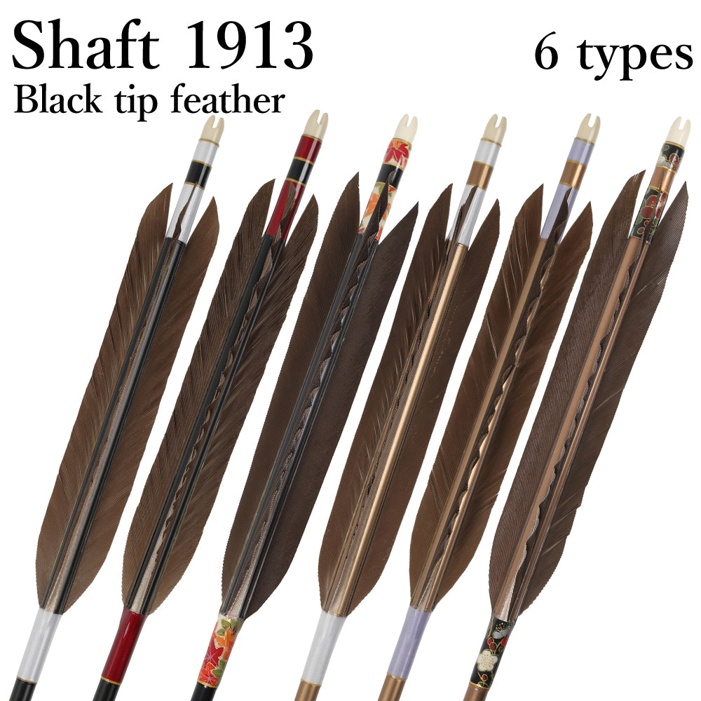 【D-1779】Black tip feather  ( 6 types )  - Set of 6 (Shaft Size 1913)  Easton イーストン 黒手羽　1913シャフト　6本組