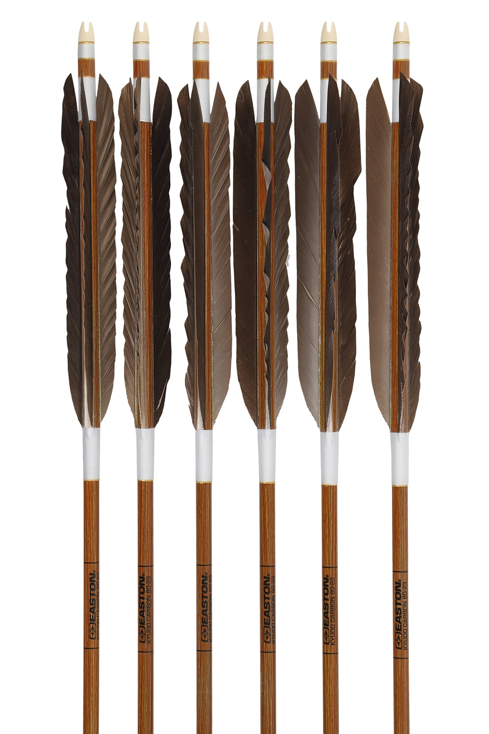 【D-1785】Black tip feather ／ Black tip feather(Dye fast：Motoshiro ／ Nakashiro ／ Mifuyofu)   ( 6 types ) Easton Carbon - Set of 6 (Shaft Size 80-23)   黒手羽・黒手羽染抜　元白・中白・三符四符　イーストンカーボン 80-23 　6本組