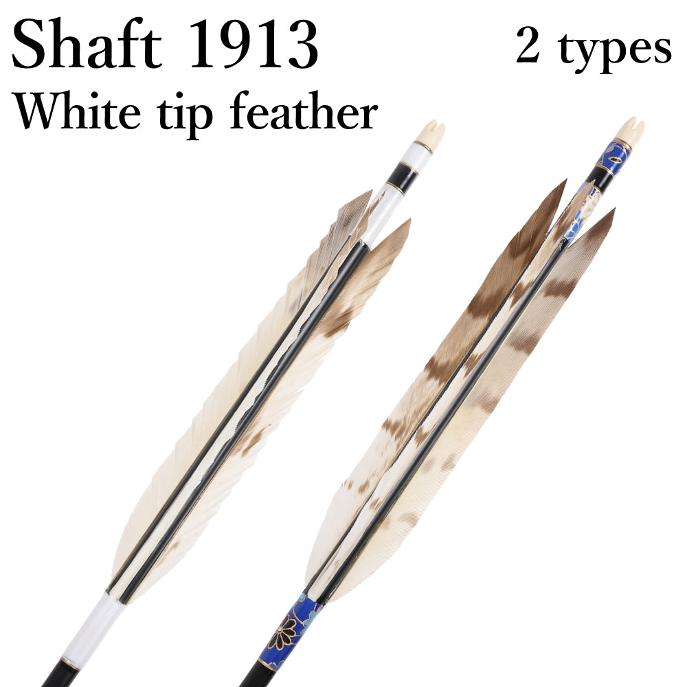 【D-1795】White tip feather  ( 2 types )  - Set of 6 (Shaft Size 1913)  Easton イーストン 白手羽 1913シャフト 6本組 2種類