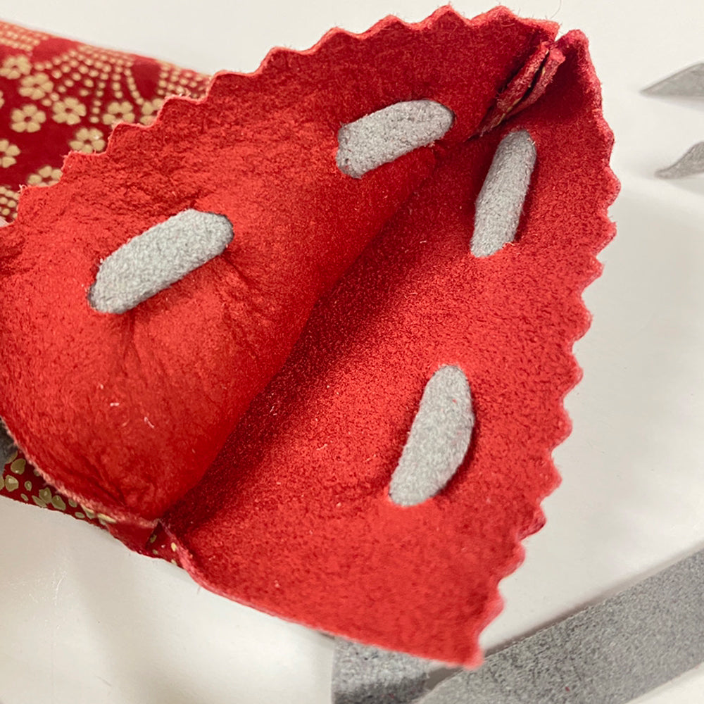 【F-411】Ishizuki INDEN（Deerskin） Cherry Blossom & Iris Pattern（red×brown） - 石突 印伝 小桜菖蒲 赤地×茶漆 模様 和柄 弓 保護 カバー 袋 傷防止