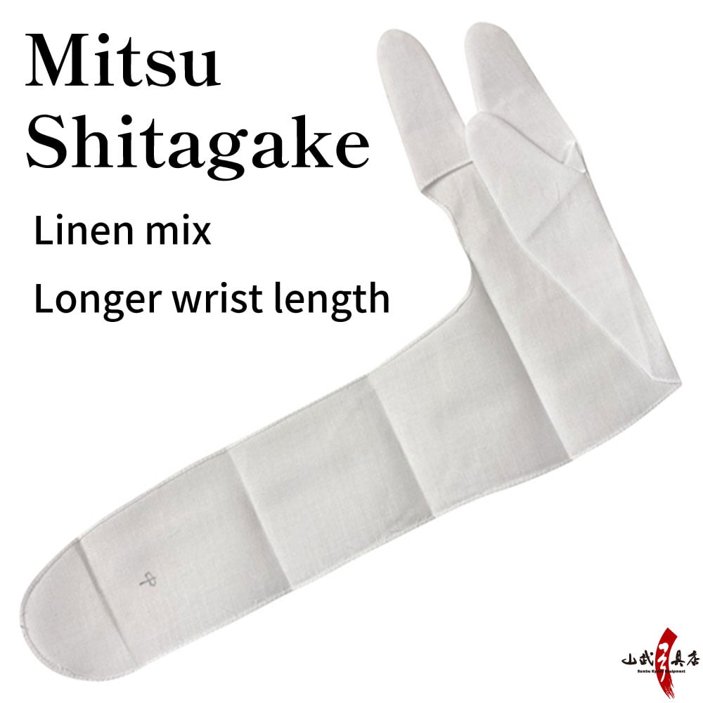 【J-181】 Mitsu Shitagake - Longer wrist length - Linen mix - White 三ツ下カケ 麻混 手首長め 白 カケ 弓道 弓具