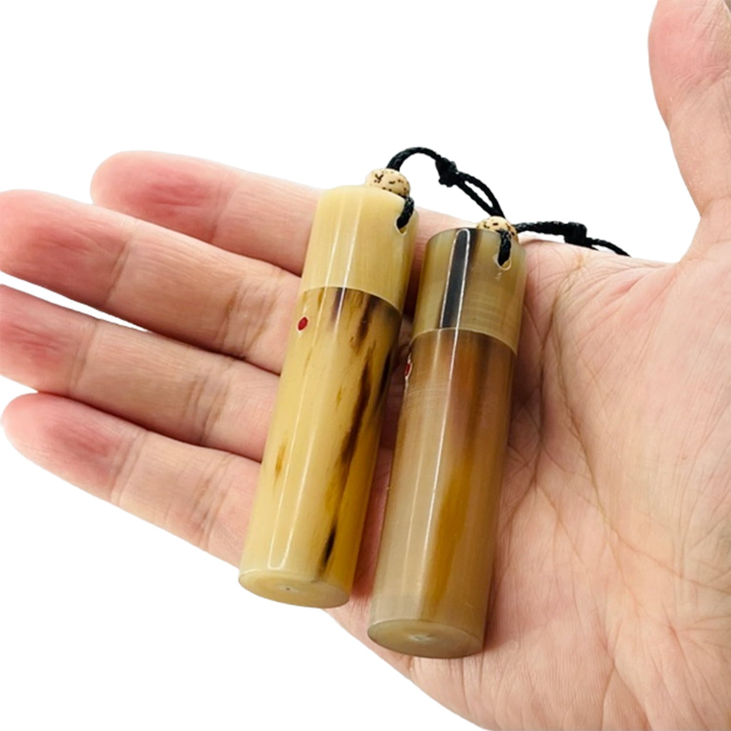 【J-188】 Giriko & Fudeko Holder - Konaire (Horn cylinder) 牛角製 円柱 粉入れ ぎり粉 ふで粉 弓道 弓具
