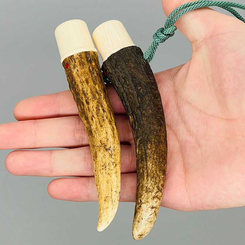 【J-196】 Giriko & Fudeko Holder (Deer Horn) 鹿角製粉入れ