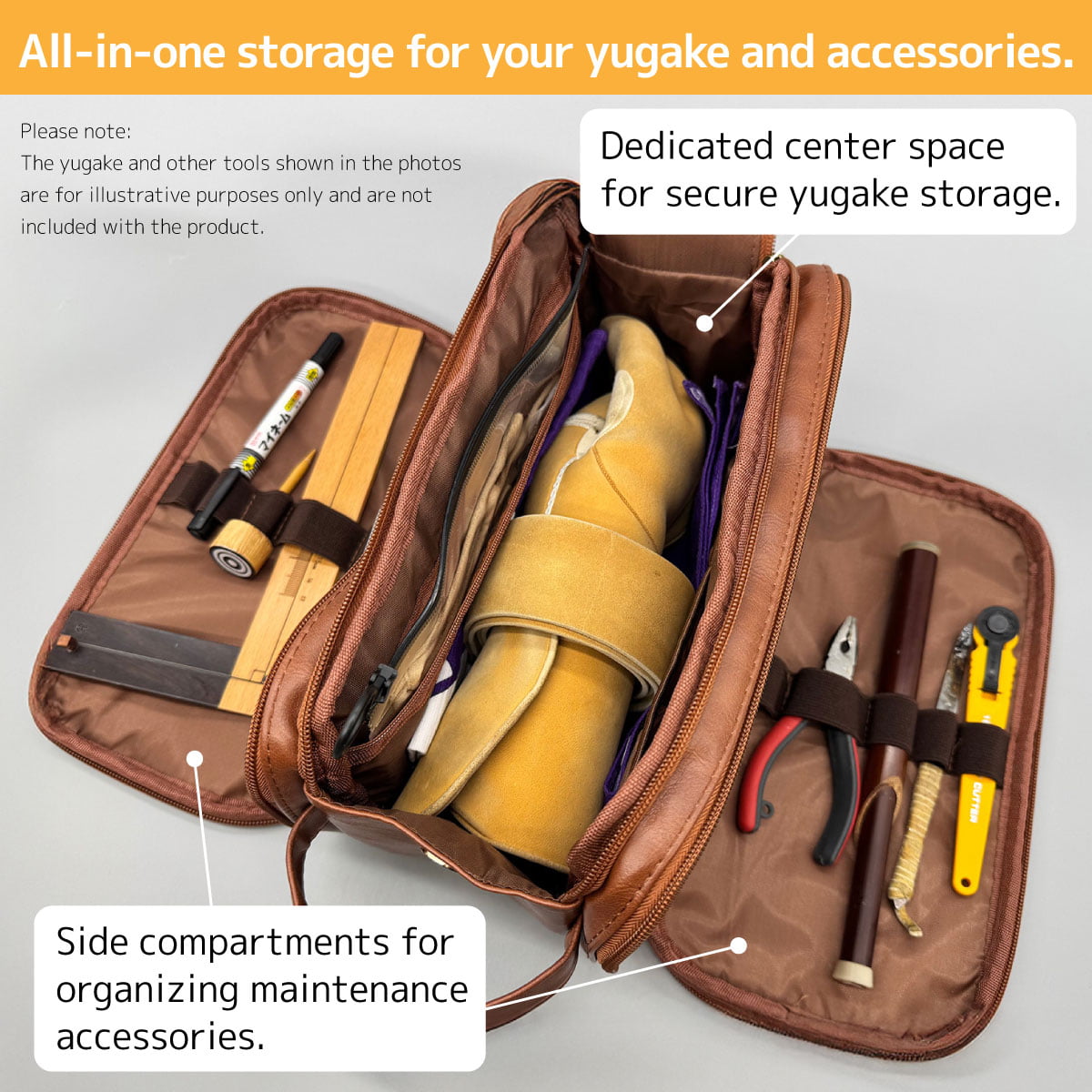 【J-211】 Yugake Case - Dual side compartments  ゆがけ入れ 両サイド収納 全3色 カケ用 人工皮革製 ゆがけ かけ 保護 持ち運び 弓道 弓具