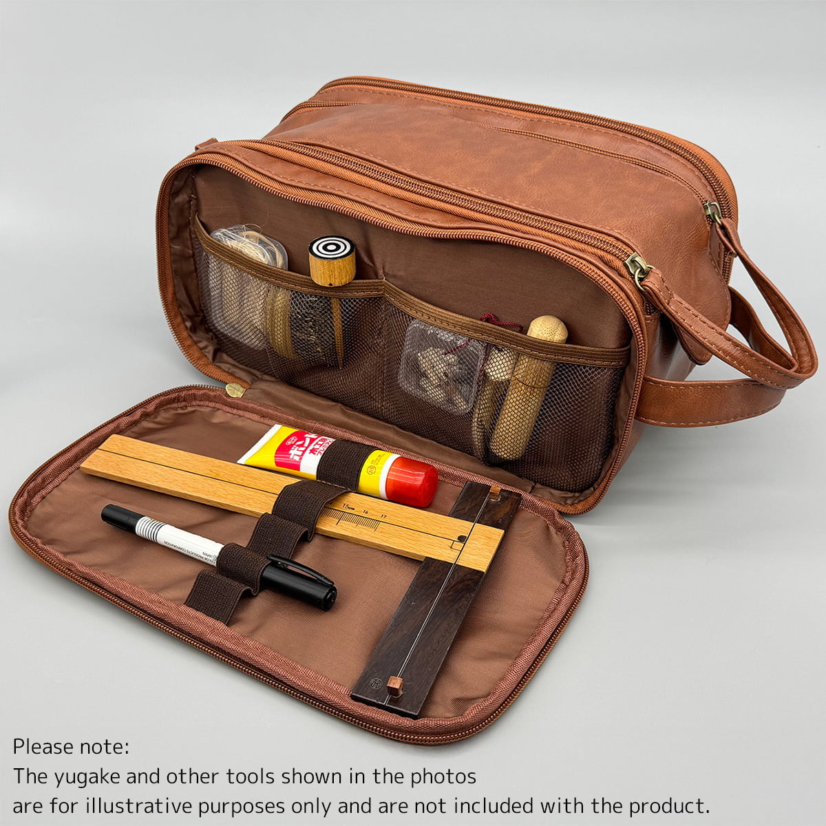 【J-211】 Yugake Case - Dual side compartments  ゆがけ入れ 両サイド収納 全3色 カケ用 人工皮革製 ゆがけ かけ 保護 持ち運び 弓道 弓具