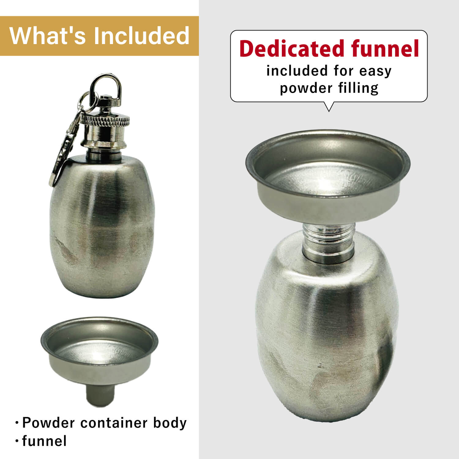【J-213】Stainless Steel Calligraphy Powder Container with Funnel ステンレス製筆粉入れ 漏斗セット 選べる3サイズ