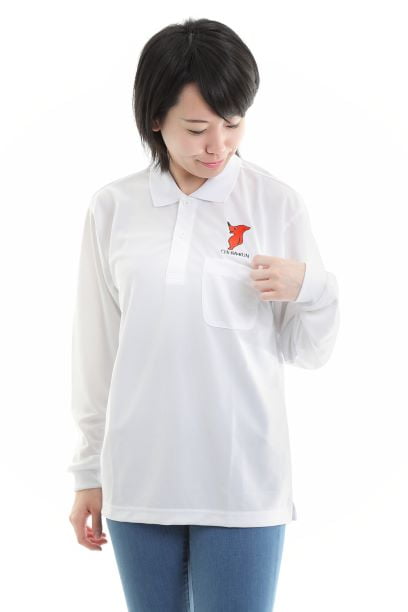 【L-127】Chiba-kun Polo Shirt【Long Sleeves】White SS 3L チーバ君 ドライポロシャツ 長袖 白 ポロシャツ 【チーバくんグッズ】【在庫限りで販売終了】