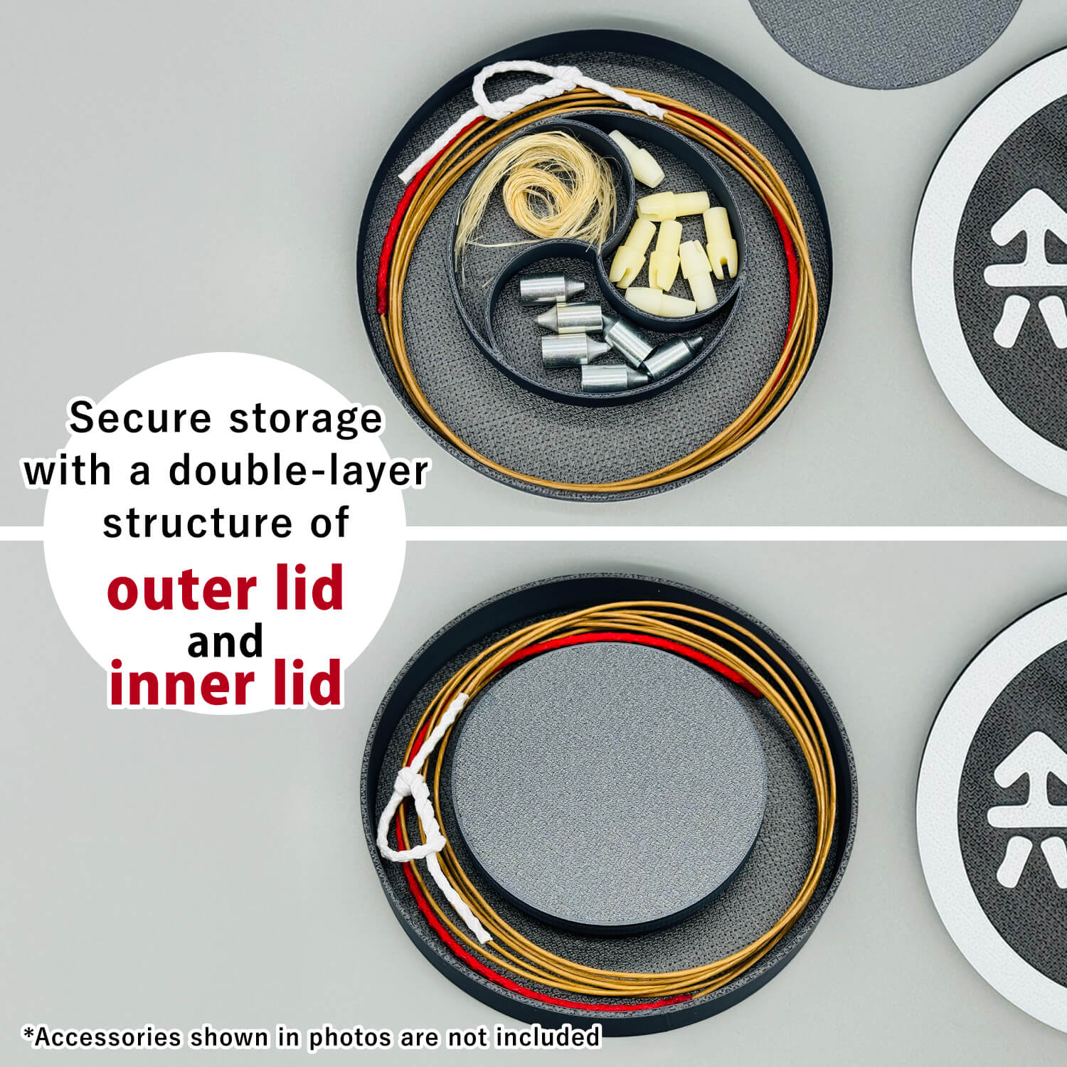 【L-145】String Storage Case "I know contentment" （KYUDO GOODS）弦入れ 収納ケース 弦巻 二重構造 吾唯足るを知る われただたるをしる 弓道グッズ ギフト