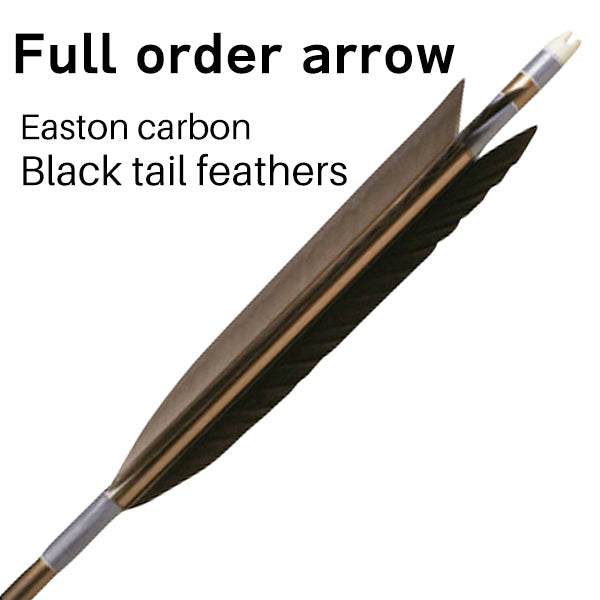 【O-032】Custom Order ： オーダー矢 carbon arrow black tail feathers - Set of 6 - easton carbon 76-20 80-23 黒尾羽