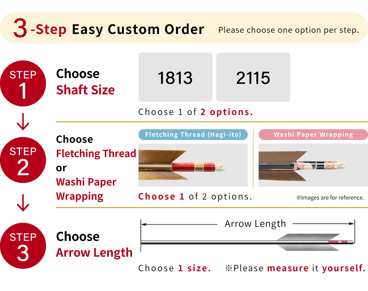 【O-236】Custom-made arrows ： 1813 / 2115 / Black Tip Feathers - Set of 6 / Choose Your Options: Washi Papre Wrapping, Fletching Thread (Hagi-ito) -  フルオーダー製作矢 1813 / 2115 黒手羽 ６本組  kyudo arrow