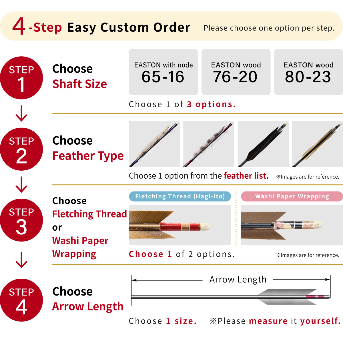 【O-384】Custom-made arrows：Enteki (Long-Range) EASTON Carbon / Naturally Dyed Goose Feathers - Set of 6 / Choose Your Options: Size- 65-16 / 76-20 / 80-23, Washi Papre Wrapping, Fletching Thread (Hagi-ito) - フルオーダー製作矢 イーストンカーボン 遠的天然染 ６本組