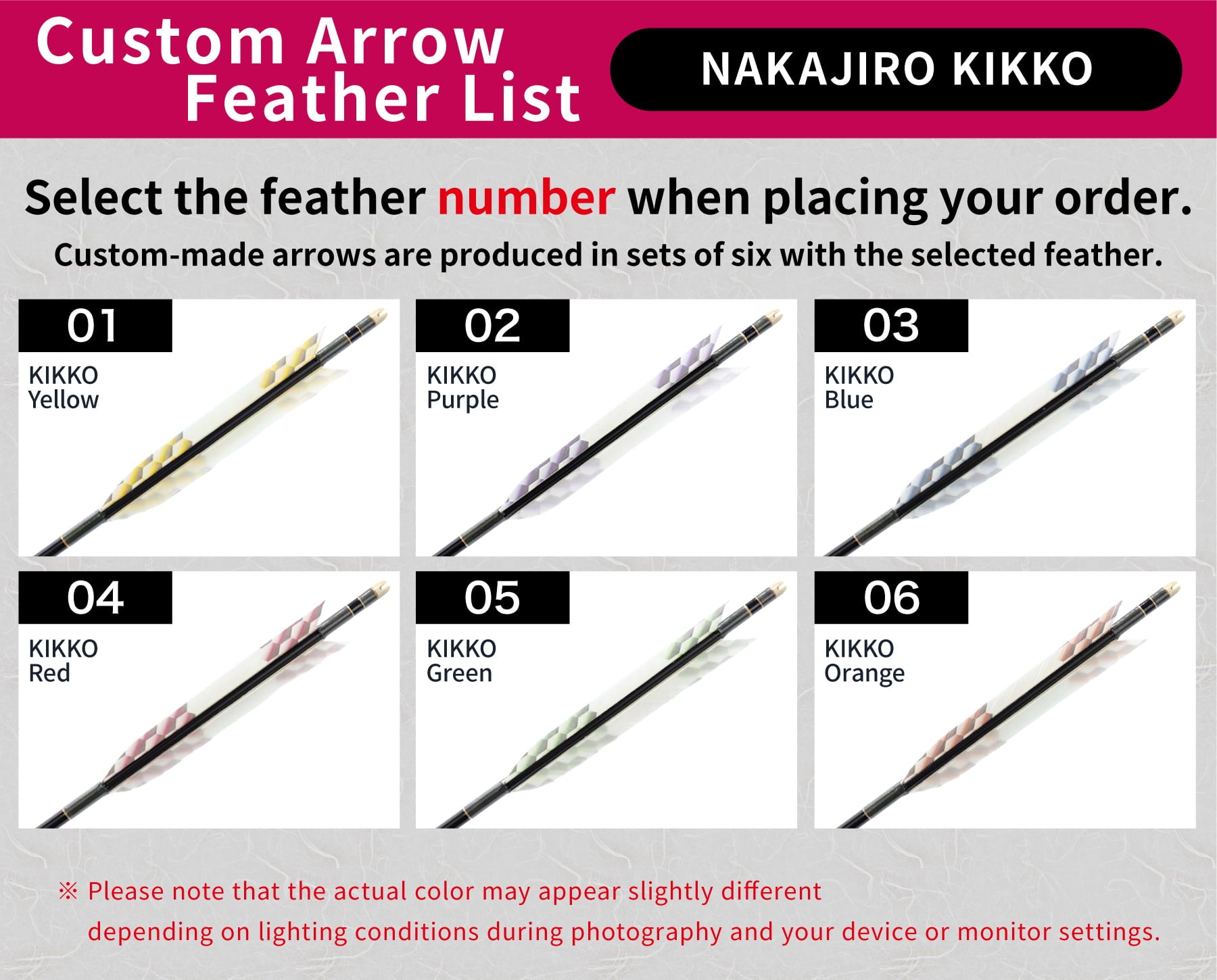 【O-347】Custom-made arrows ： Takumi Carbon / Turkey Feathers (Nakajiro Kikko) -6 Designs - Set of 6 / Choose Your Options: Size- 7517-S / 8022, Washi Papre Wrapping, Fletching Thread (Hagi-ito) -  フルオーダー製作矢 匠カーボン ターキー 中白亀甲(6種) ６本組