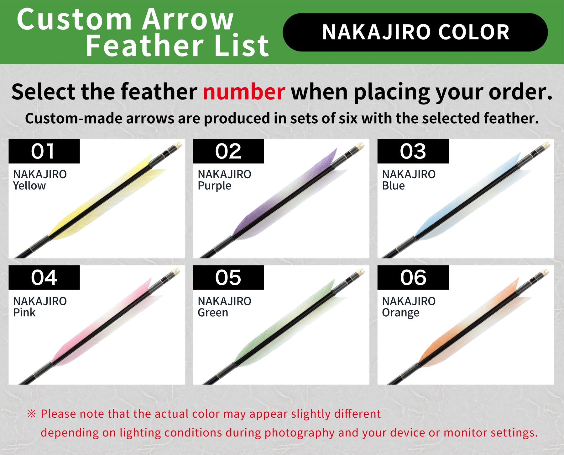 【O-227】Custom-made arrows ： 1913 / 2014 / 2015 / Nakajiro (Pastel-Tipped) Turkey Feathers -6 Designs - Set of 6 / Shaft Color (5 colors), Washi Papre Wrapping, Fletching Thread (Hagi-ito), Nock (7 colors) -  フルオーダー製作矢 1913 / 2014 / 2015 ターキー 中白カラー(6種) ６本組