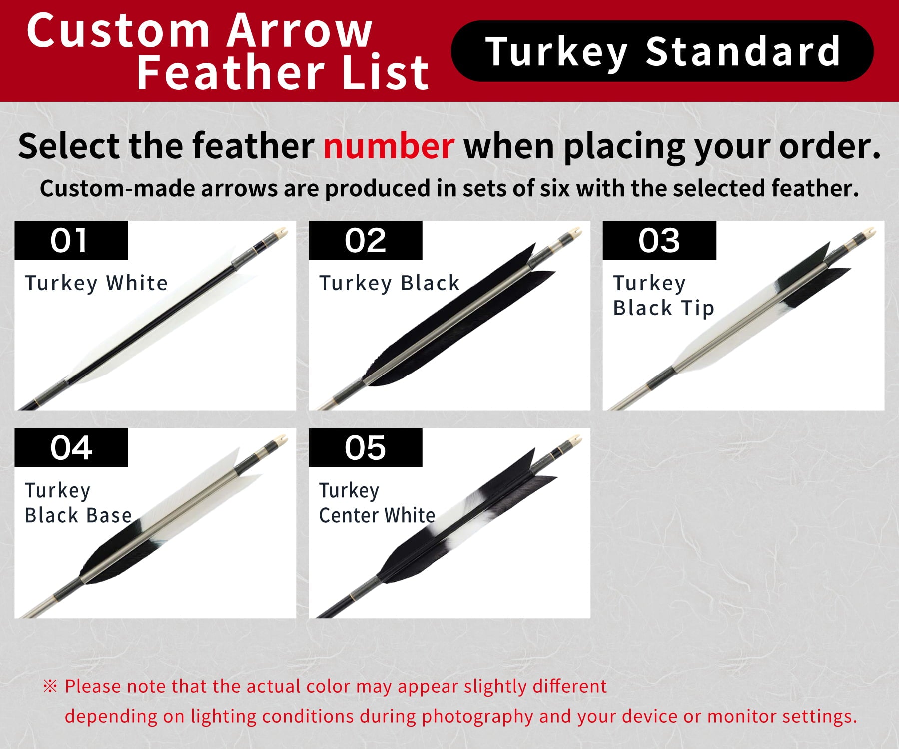 【O-286】Custom-made arrows：Mizuno WENEW BC Carbon / Turkey Standard Feathers -5 Designs - Set of 6 / Options: 76BC / 78BC / 80BC / 84BC, Washi Papre Wrapping, Fletching Thread (Hagi-ito) -  フルオーダー製作矢 Mizuno WENEW BC ターキースタンダード(5種) ６本組