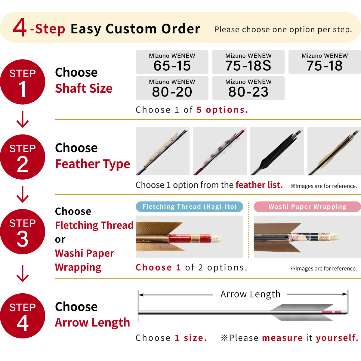 【O-376】Custom-made arrows：Enteki (Long-Range) Mizuno WENEW Carbon / Naturally Dyed Goose Feathers - Set of 6 / Options: 65-15 / 75-18S / 75-18 / 80-20 / 80-23, Washi Papre Wrapping, Fletching Thread (Hagi-ito) - フルオーダー製作矢 Mizuno WENEW 遠的天然染 ６本組