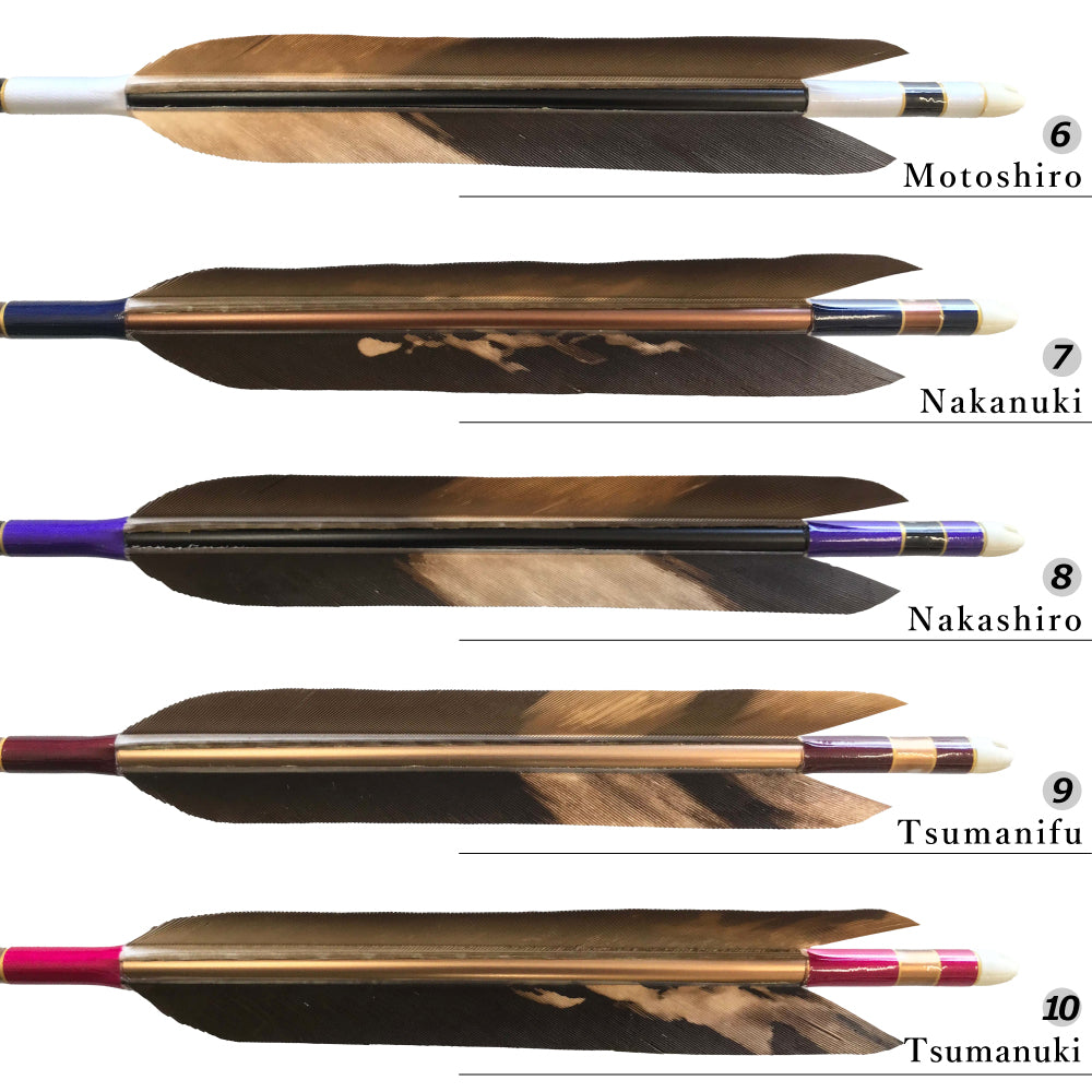 【O-195】High-quality custom-made bamboo arrows - ：black tip feather - Set of 6 - 10types -   竹矢 オーダー製作 黒手羽 上篦 6本組 10種類