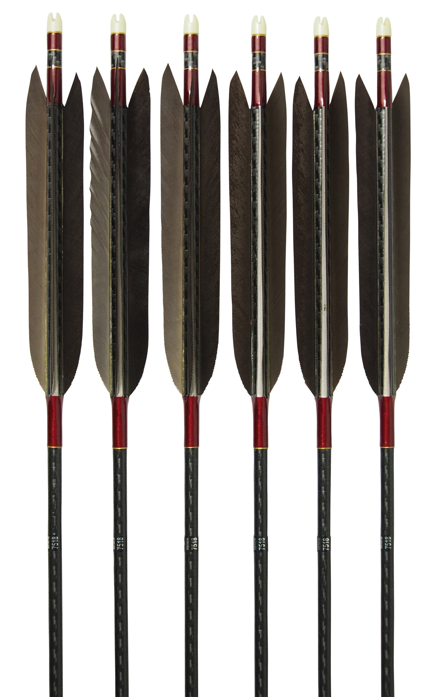 【D-1705】Black wing feather Fletching - Set of 6 (Mizuno Carbon WENEW7518) 黒手羽 ミズノカーボン ウィニュー 75-18 6本組